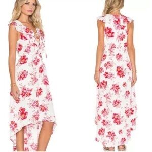 Tularosa Floral High Low Ruffle Lace Up Midi Dress